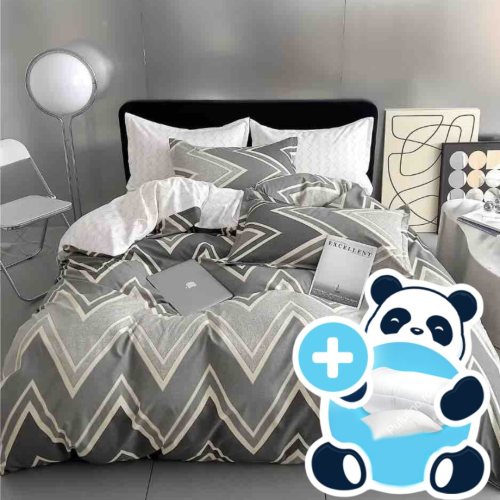 Pachet promo lenjerie pilota si perna pentru 1 persoana grey zig zag