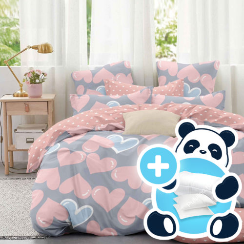 Pachet promo lenjerie pilota si perna pentru 1 persoana pink hearts