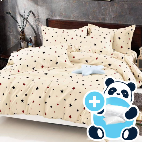 Pachet promo lenjerie pilota si perna pentru 1 persoana stelute crem