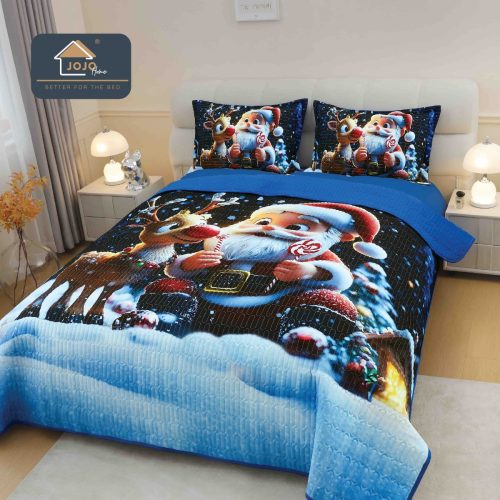 cuvertura 5D mos craciun si renul albastru