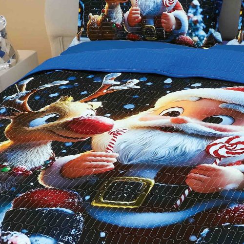 cuvertura 5D mos craciun si renul albastru aproape