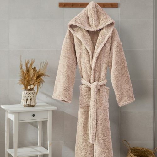 halat de baie wellsoft pufos cu gluga bej