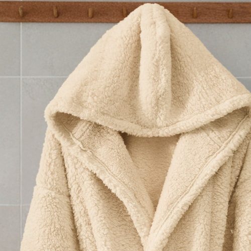 halat de baie wellsoft pufos cu gluga crem gluga