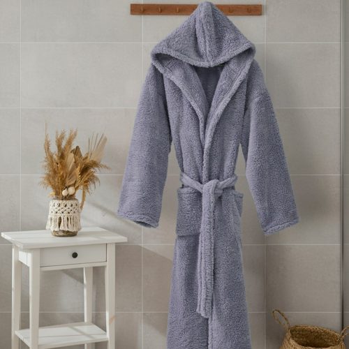 halat de baie wellsoft pufos cu gluga gri