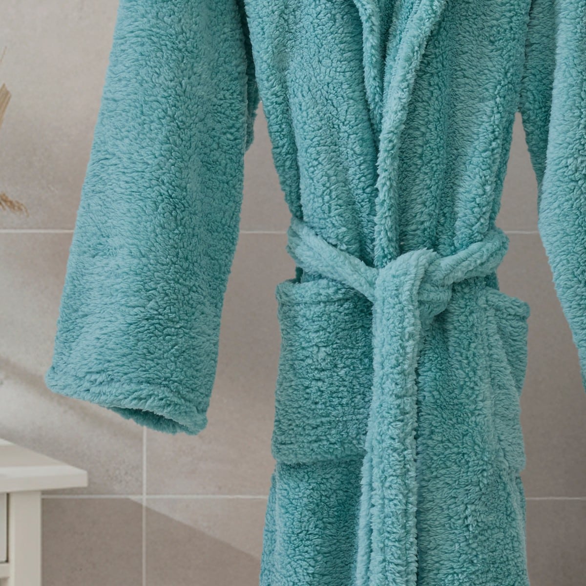 halat de baie wellsoft pufos cu gluga turcoaz snur halat de baie wellsoft pufos cu gluga turcoaz snur