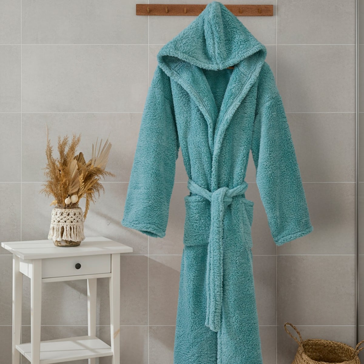 halat de baie wellsoft pufos cu gluga turcoaz halat de baie wellsoft pufos cu gluga turcoaz