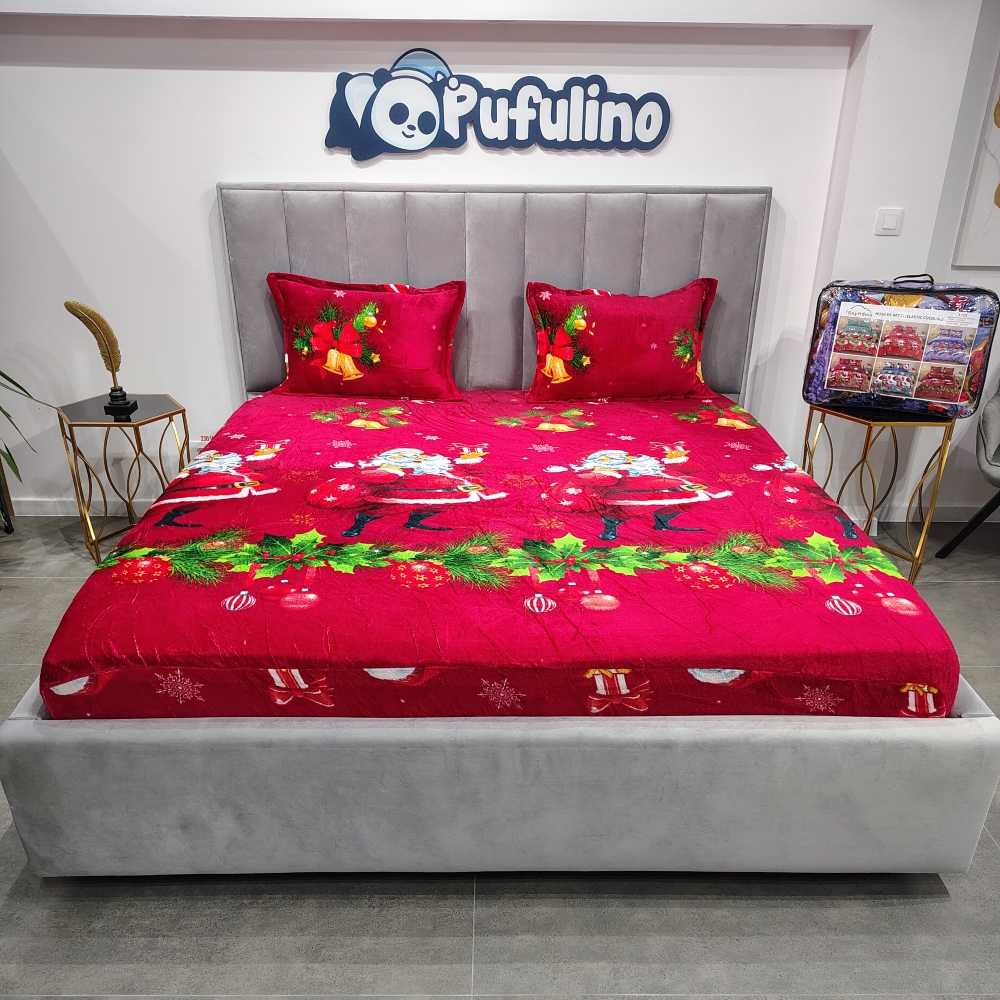 husa de pat cocolino model de craciun rosie cu mos craciun husa de pat cocolino model de craciun rosie cu mos craciun
