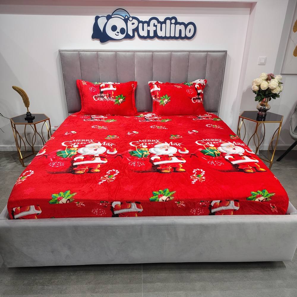 husa de pat cocolino model de craciun rosie cu mos husa de pat cocolino model de craciun rosie cu mos