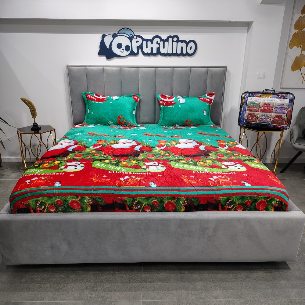 husa de pat cocolino model de craciun turcoaz