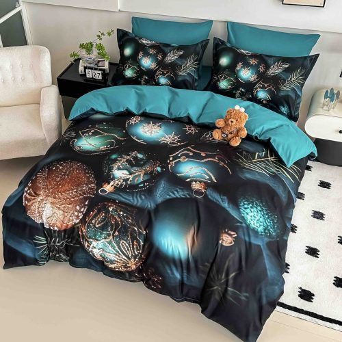 lenjerie craciun turcoaz_verde cu globuri lateral