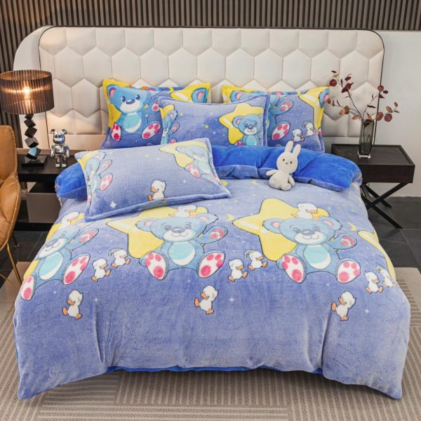 lenjerie de pat cocolino cu elastic albastra cu ursuleti