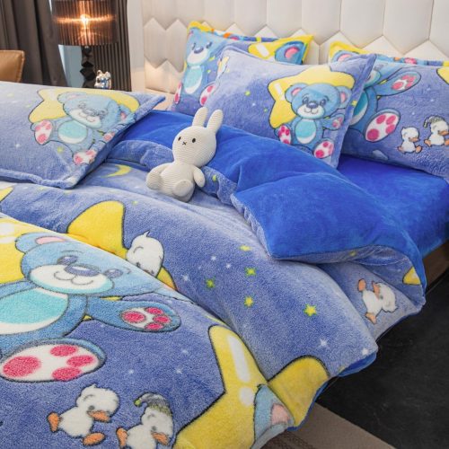 lenjerie de pat cocolino cu elastic albastra cu ursuleti princpal