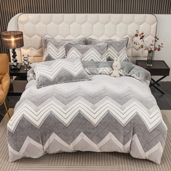 lenjerie de pat cocolino cu elastic gri model zig-zag