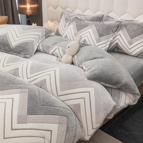 lenjerie de pat cocolino cu elastic gri model zig-zag principal