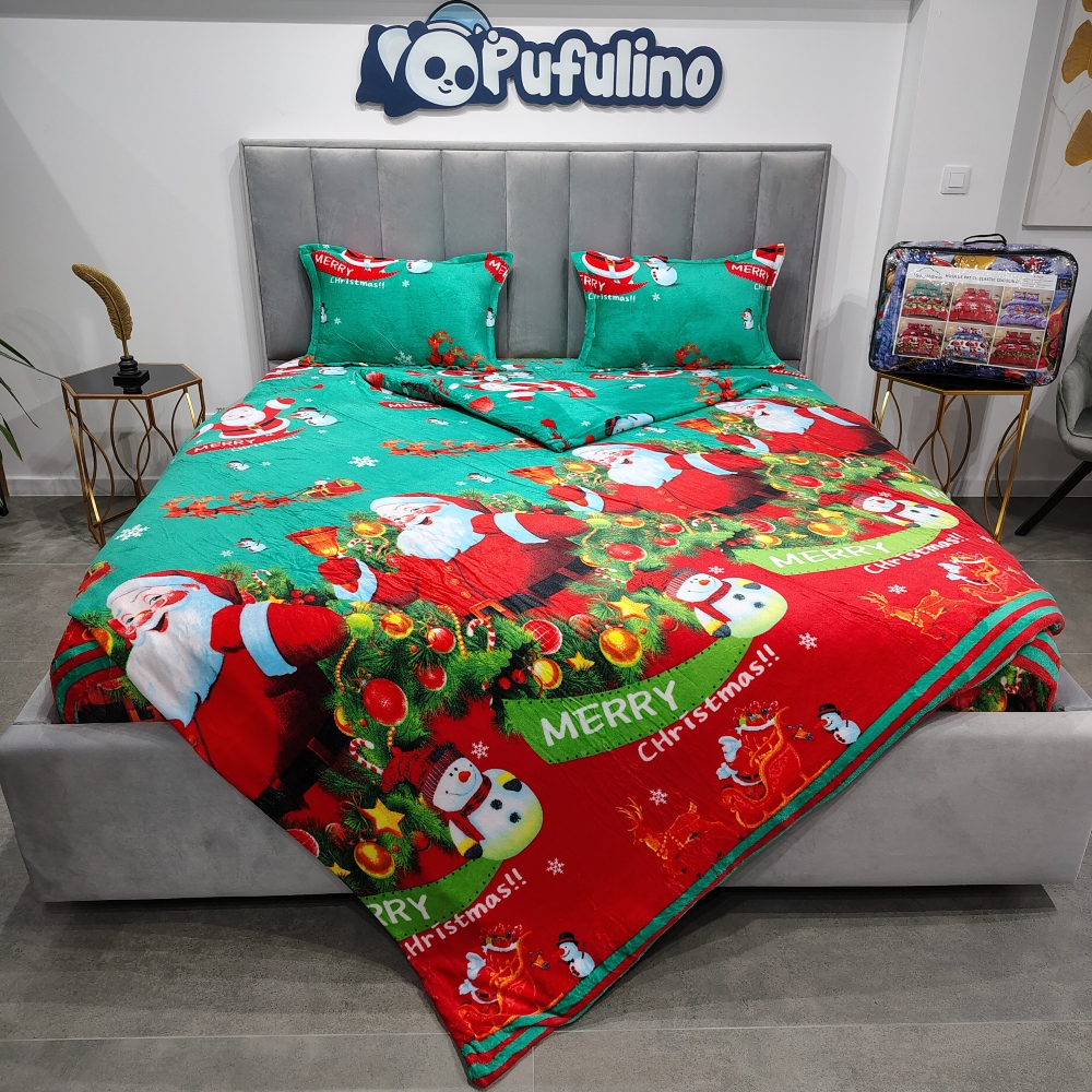 lenjerie de pat cocolino model de craciun turcoaz