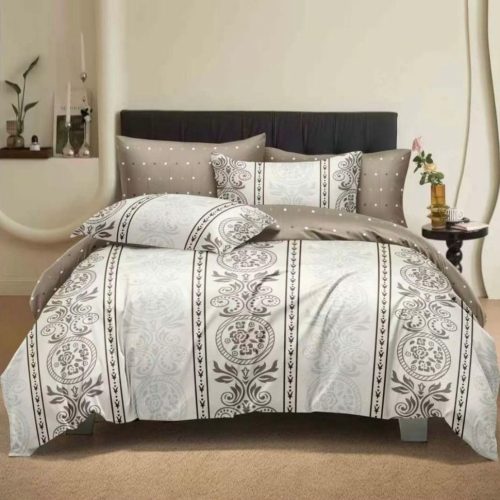 lenjerie de pat finet crem cu ornamente bej