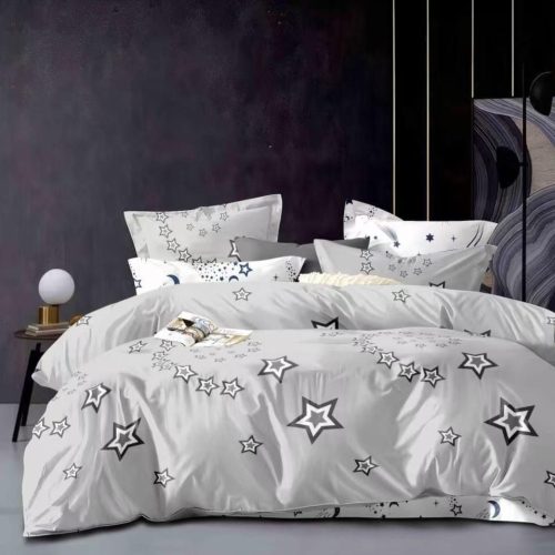 lenjerie de pat finet gri cu stelute (1)