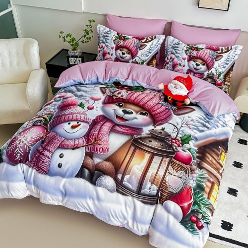 lenjerie de pat finet model de craciun cu iepurasi