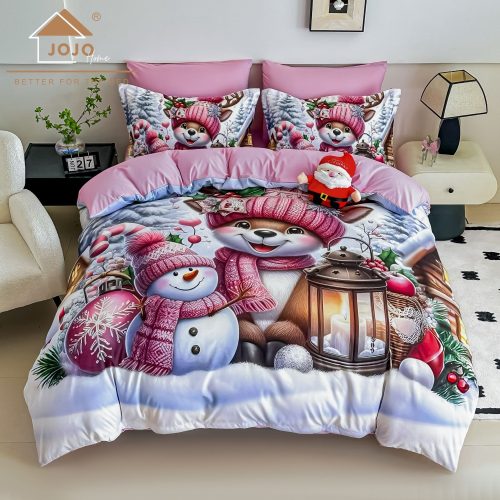 lenjerie de pat finet model de craciun cu iepurasi