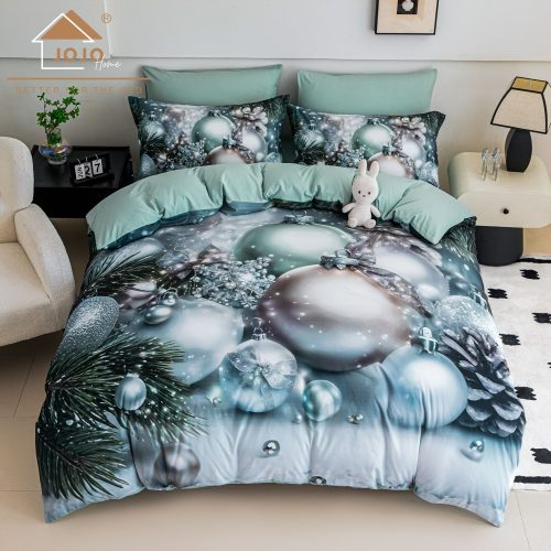 lenjerie de pat finet model de craciun menta cu globulete
