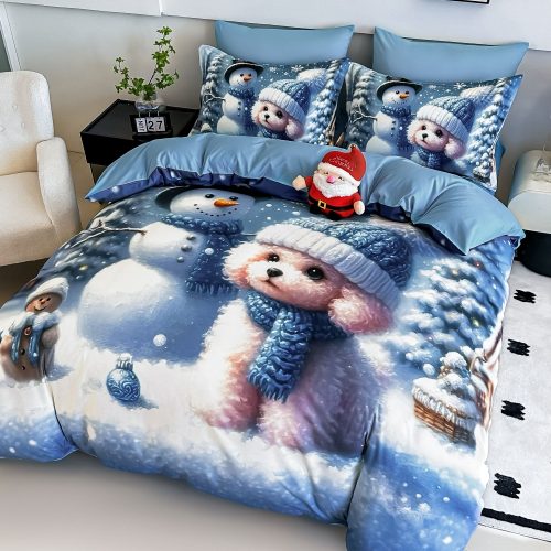 lenjerie de pat model de craciun cu albastra cu catelusi (1)
