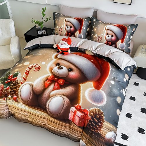 lenjerie de pat model de craciun cu albastra cu ursuleti (2)