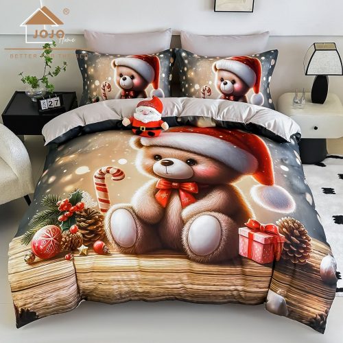 lenjerie de pat model de craciun cu albastra cu ursuleti