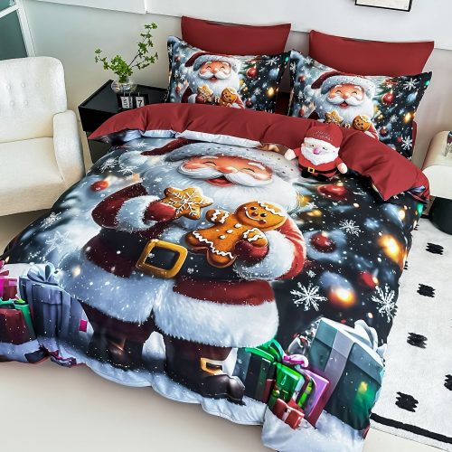 lenjerie de pat model de craciun cu mos craciun (1)