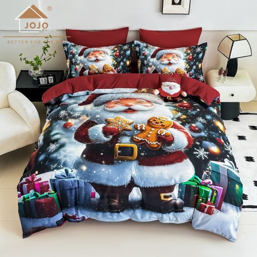 lenjerie de pat model de craciun cu mos craciun