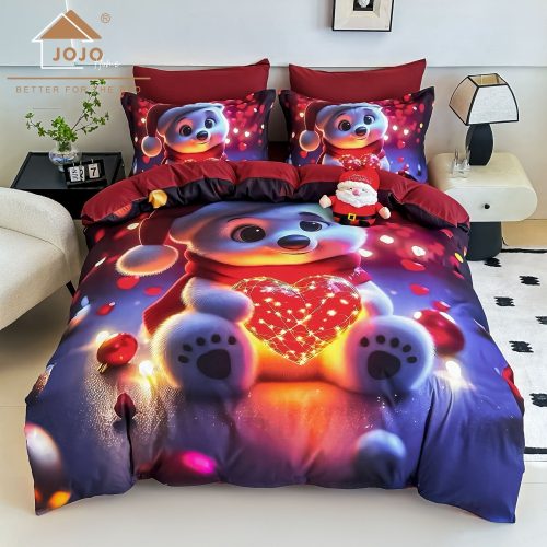 lenjerie de pat model de craciun mov cu ursulet