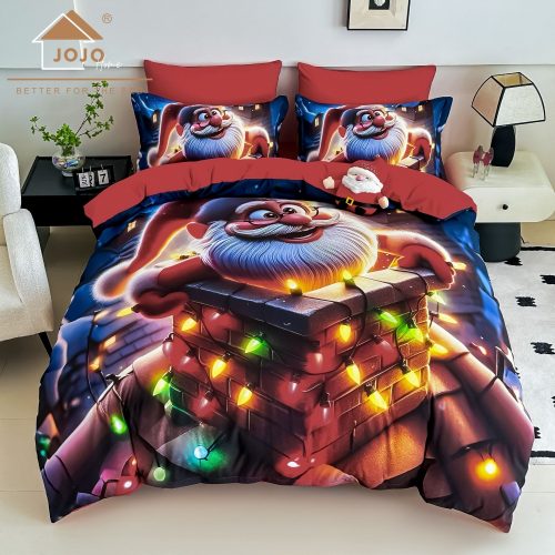 lenjerie de pat model de craciun rosie cu horn