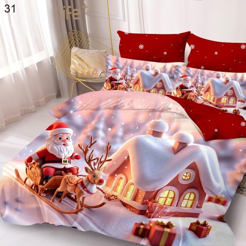 lenjeriede pat finet model de craciun alba cu reni