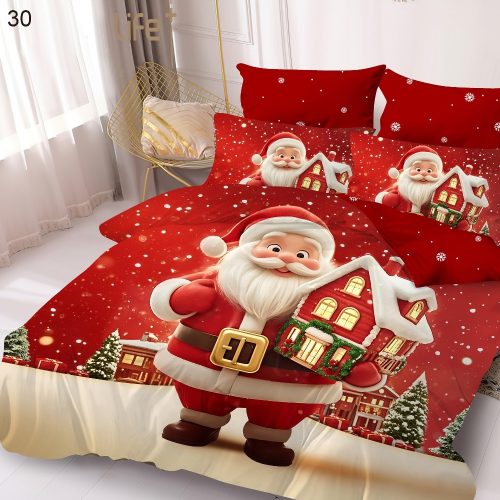 lenjeriede pat finet model de craciun rosie cu mos craciun