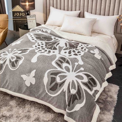 patura cu blanita model 3d fluturi - gri inchis