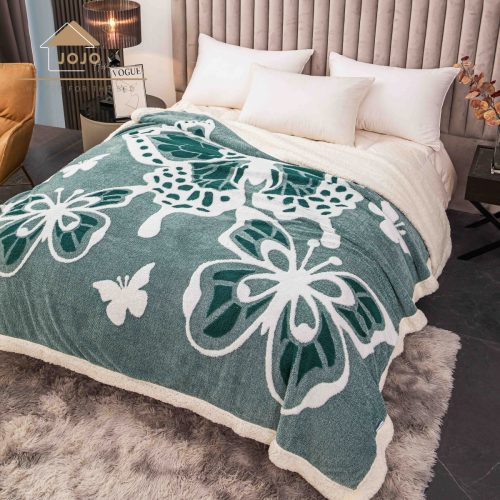 patura cu blanita model 3d fluturi - verde