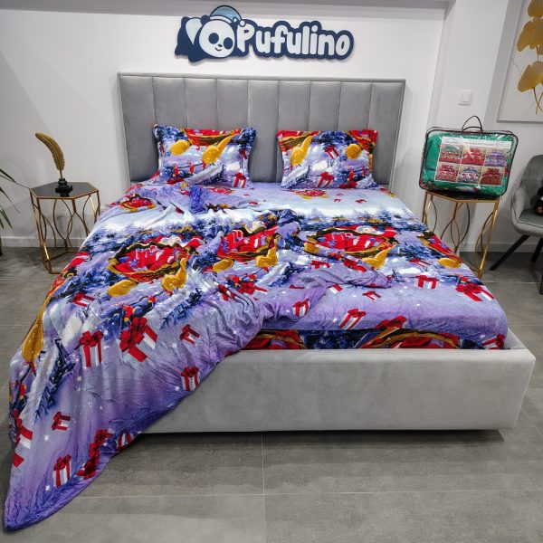 Pachet promo husa de pat si patura cocolino Purple Christmas