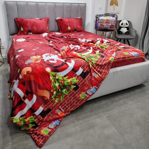 Pachet promo husa de pat si patura cocolino Santa Claus Village profil
