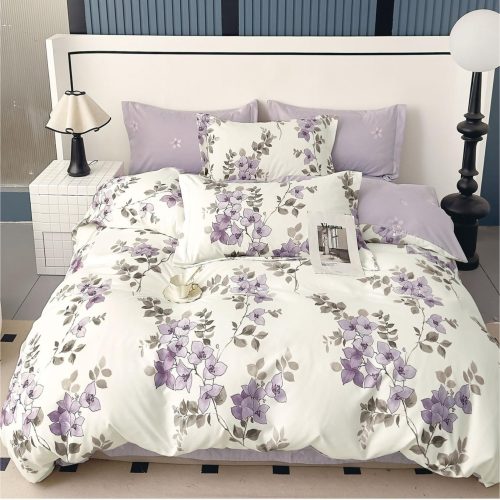 lenjerie alb crem lila cu flori