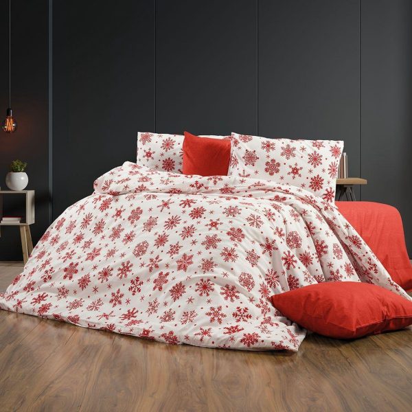 lenjerie alb rosie de craciun ranforce