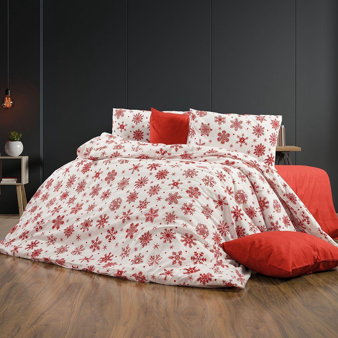 lenjerie alb rosie de craciun ranforce lenjerie alb rosie de craciun ranforce