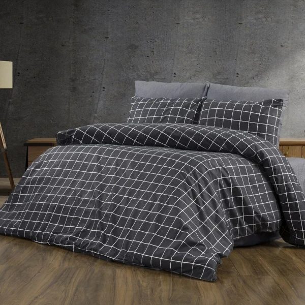 lenjerie antracit cu carouri