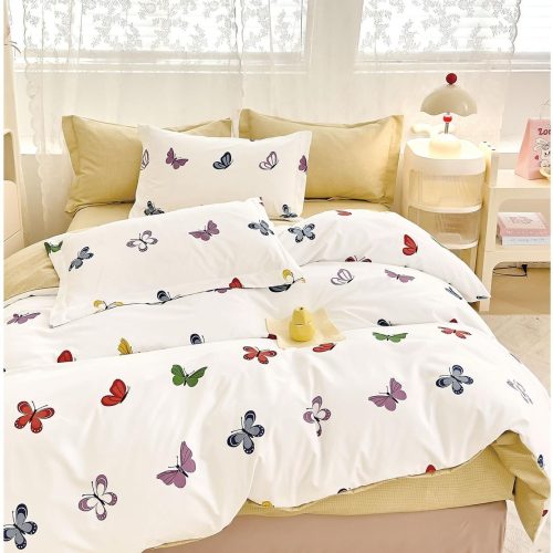 lenjerie crem galben cu fluturi colorati