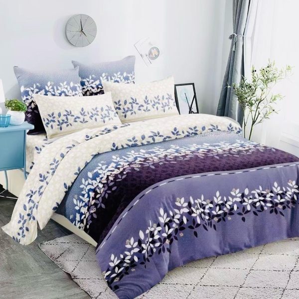 lenjerie crem lila violet cu frunze flori mici