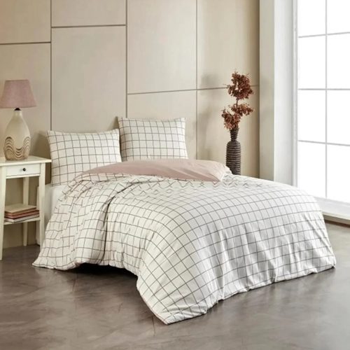 lenjerie crem maro cu carouri