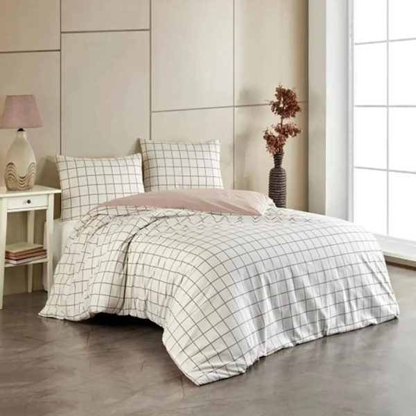 lenjerie crem maro cu carouri