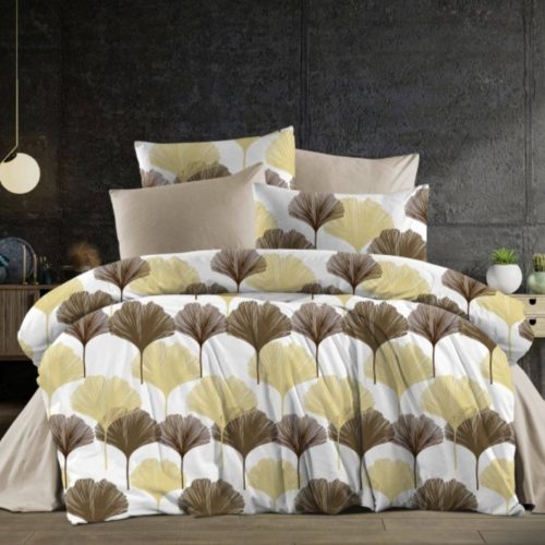 lenjerie crem maro cu frunze