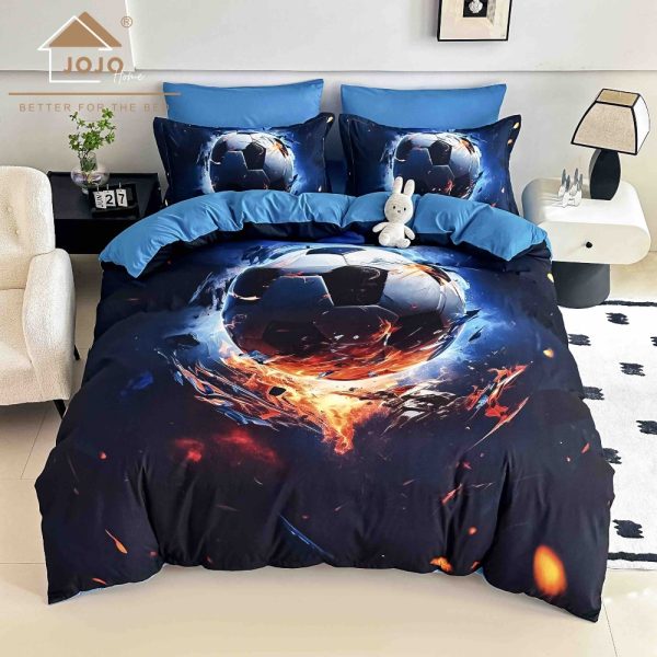 lenjerie de pat imprimare digitala 5d albastra cu minge de fotbal