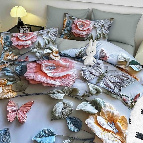 lenjerie de pat imprimare digitala 5d cu flori multicolore (1)