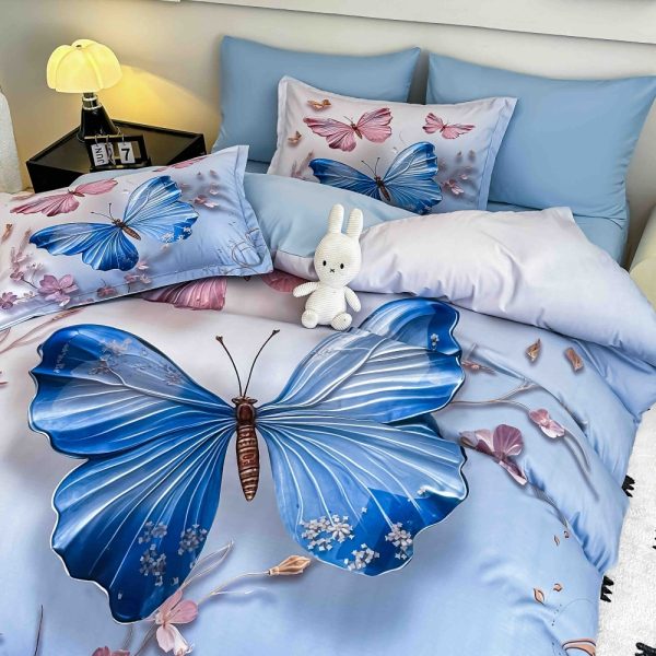 lenjerie de pat imprimare digitala 5d cu fluture albastru (1)