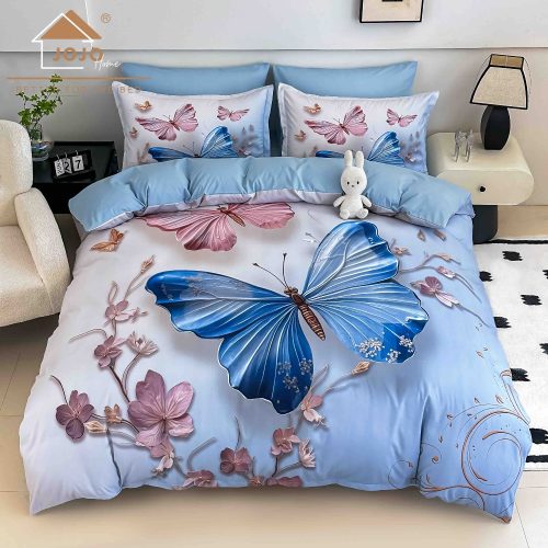 lenjerie de pat imprimare digitala 5d cu fluture albastru
